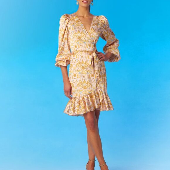 NICoBLU~new ~Cressida Short Wrap Dress ~Blush Pink French Regency Ribbons size 6 - Picture 1 of 16